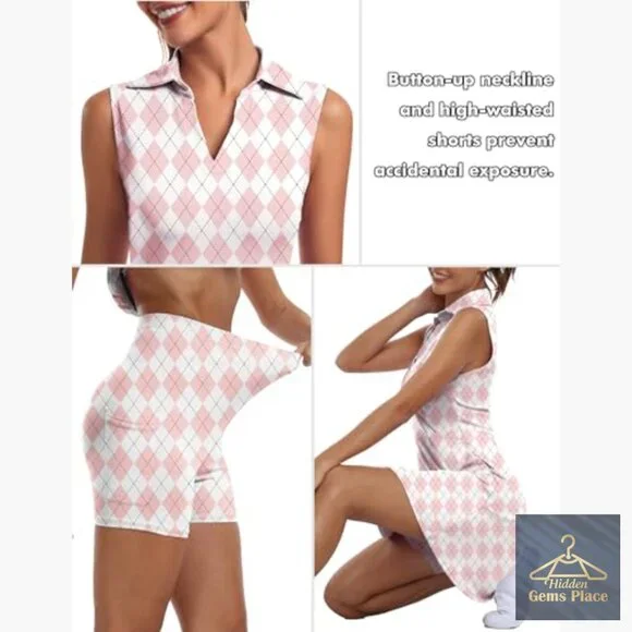 Active Dress with Built-In Shorts, Polyester Spandex Blend, V-Neck - Picture 4 of 7